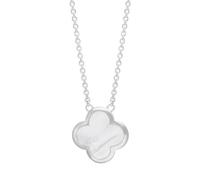 Sterling Silver White Mother of Pearl Bloom Large Four Leaf Clover Polished Edge Pendant