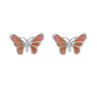 Sterling Silver White Sapphire Red Enamel Style & Fashion Butterfly Stud Earrings - Silver CHS-083