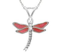 Sterling Silver White Sapphire Red Enamel Style & Fashion Dragonfly Necklace 145934