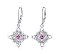 Sterling Silver Witches Knot Earrings Birthstone Drop Dangle Leverback Earring For Women Birthday Christmas Gifts October-Tourmaline