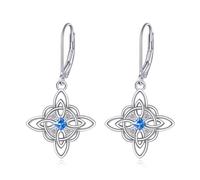 Sterling Silver Witches Knot Earrings Birthstone Drop Dangle Leverback Earring For Women Birthday Christmas Gifts December-Blue topaz