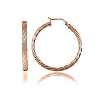 Sterling Silver, Yellow Gold Flash or Rose Gold Flash Twist 30mm or 35mm Medium Hoop Earrings, 3mm Thick