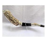 Sterling Silver Yemenite Shofar 17"-19"-Lion of Judah & Menorah+ Free Stand