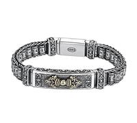 Sterling SilverBraceletBraceletAdjustableSterling Silver Bangle New Silver Bracelet Men's Personality Style Retro Creative Hand-Woven Six-Character Mantra Barrel Bead Chain for Boyfriend Gift (Color