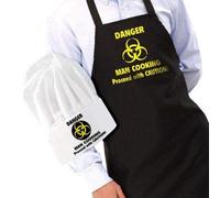 Sterling Smart® Mens Cotton Apron & Hat Set For Cooking - Quick Dry Novelity Chef Apron For BBQ, Grilling, Baking & Cooking - Ideas Kitchen Aprons For Men (Proceed with Caution & Hat Set)