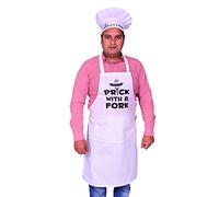 Sterling Smart® Mens Cotton Apron & Hat Set For Cooking - Quick Dry Novelity Chef Apron For BBQ, Grilling, Baking & Cooking - Ideas Kitchen Aprons For Men (Prick with Fork White Set)