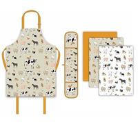 Sterling Sports 5-Piece Kitchen Set Apron, Double Oven Gloves & Tea Towels Set - Quick Dry kitchen Accessories For Baking & Cooking - Perfect Christmas Gifts For Women & Men (Farm Animals)