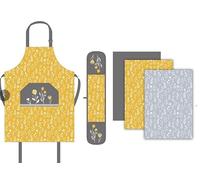 Sterling Sports 5-Piece Kitchen Set Apron, Double Oven Gloves & Tea Towels Set - Quick Dry kitchen Accessories For Baking & Cooking - Perfect Christmas Gifts For Women & Men (Mustard)