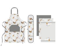 Sterling Sports 5-Piece Kitchen Set Apron, Double Oven Gloves & Tea Towels Set - Quick Dry kitchen Accessories For Baking & Cooking - Perfect Christmas Gifts For Women & Men (Cats)