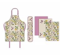 Sterling Sports 5-Piece Kitchen Set Apron, Double Oven Gloves & Tea Towels Set - Quick Dry kitchen Accessories For Baking & Cooking - Perfect Christmas Gifts For Women & Men (Purple-Humming Birds)