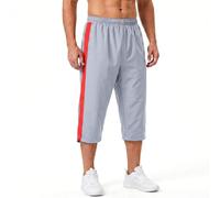 Sterling Sports Mens 3/4 Trousers mesh Lining Bottoms One Stripe Sweat Pants Joggers Jogging Gym (Grey with Red Stripe, Small)