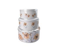 Sterling Sports Set of 3 Round Nesting Cake Storage Tins - Airtight Containers for Cakes, Biscuits & Sweets in Large, Medium & Small Sizes - Ideal Kitchen Mothers Day Gifts (Floral Grey)