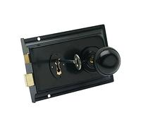 Sterling SRL004KN 6" x 4" Rim Sashlock and Knob Set with Keyhole Cover | Surface Mounted Door Lock Double Handed Reversible Latch Key Operated Deadbolt 2 Keys & Fixings Included Black Wooden Doors
