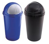 Sterling Ventures 2 Large Bullet Bins 50L With Roll Open Lid Kitchen Bin, Waste Rubbish, Recycling Dustbin for Home & Office (Blue & Black)