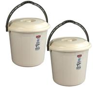 Sterling Ventures 20L Water Plastic Bucket with Lid & Handle Water Storage Bin Kitchen Container Set Of 2 Cream
