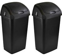 Sterling Ventures 2x 60 Litres Premium Plastic Swing Bin for Home and Kitchen Rubbish Waste (Black)