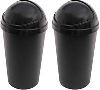 Sterling Ventures 2x Plastic 50L Bullet Bin with Sliding Lid Waste Rubbish Dirt Paper Bin (Black)