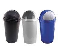 Sterling Ventures 3 Large Home & Kitchen Bullet Bin 50L Roll Open Lid Waste Rubbish, Recycling Dustbin for Home & Office (Blue,Black,Grey-3)