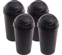 Sterling Ventures 4x Plastic 50L Bullet Bin with Sliding Lid Waste Rubbish Dirt Paper Bin (Black)