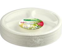Sterling Ventures Catergold 10" Compostable Rigid Sugarcane 3 Compartment Plates 50Pk