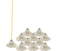 Sterling Ventures Cotton Floor Mop Head With Strong Wooden Stick 120cm Set of 10 MOPS + 1 Extra Replacement MOP FREE (MS PY20 Metal)