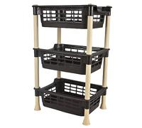 Sterling Ventures Fruits Vegetable Rack Kitchen, Pantry, Bathroom, Garage, Workplace Storage Utility Basket 3 & 4 Tier Plastic Rack Movable Organiser Household Basket (3 Tier - Black)