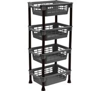 Sterling Ventures Fruits Vegetable Rack Kitchen, Pantry, Bathroom, Garage, Workplace Storage Utility Basket 3 & 4 Tier Plastic Rack Movable Organiser Household Basket (4 Tier S4559 - Grey)
