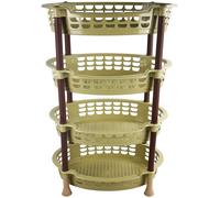 Sterling Ventures Fruits Vegetable Rack Kitchen, Pantry, Bathroom, Garage, Workplace Storage Utility Basket 3 & 4 Tier Plastic Rack Movable Organiser Household Basket (4 Tier Brown)