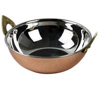 Sterling Ventures Indian Curry Platter Stainless Steel Dishes Bowl Food Serving Karai Kadai Handi Hammered Balti Copper Bottom with Solid Brass Handle (15CM)