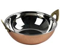 Sterling Ventures Indian Curry Platter Stainless Steel Dishes Bowl Food Serving Karai Kadai Handi Hammered Balti Copper Bottom with Solid Brass Handle (13CM)