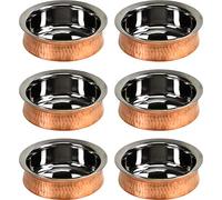 Sterling Ventures Indian Handi Stainless Steel Dishes Bowl Food Serving Handi Pot Hammered Balti Copper Bottom Tableware Serving Dishes (17CM X6)
