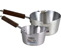 Sterling Ventures Klassic Combo Aluminium Cooking Saucepan Milk Pan with Heavy Gauge Wooden Handle (14cm & 17.5cm), Silver