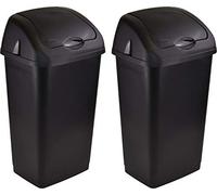 Sterling Ventures Large Rubbish Waste Swing Bin 60L for Kitchen Home Office Workplace Set Of 2 Bins Black Indoor & Outdoor Use