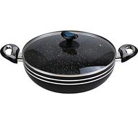 Sterling Ventures Marble Coated Non Stick Wok with Tempered Glass Lid 28CM Black