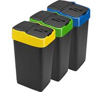 Sterling Ventures Plastic Swing Recycle Kitchen Rubbish Refuse Bin Waste Dustbin Home Office Set of 3 Bins (Blue Yellow Green Each 35L)