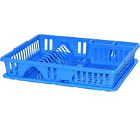 Sterling Ventures Premium Large Plastic Dish Drainer Rack12 Bay with Drip Tray and Cutlery Plate Holder (BLUE)