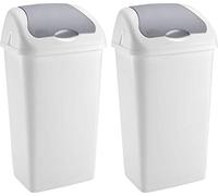 Sterling Ventures Set Of 2 Large Plastic Waste Bin 60L Perfect for House, Office with Swing LID, Classroom Heavy Duty Rubbish & Storage Need (2x White Bins)