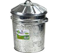 Sterling Ventures Small Coloured Metal Dust Bin with Lid Recycling Waste Rubbish 13L (Silver)