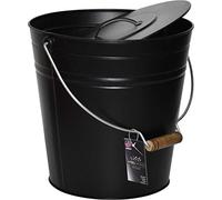 Sterling Ventures UK Ltd Black Metal Ash Bucket With Lid Wooden Handle Fireplace Container Black Coal Log Holder Living Room Fireplace Fire Pit Wood Burning Stove Bin Includes Lid