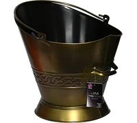 Sterling Ventures UK Ltd Galvanised Coal Scuttle Heavy Duty Fireplace Large Fireside Hammered Brass Finish Fire Ash Pewter Finish Coal Bucket (Galvanise Coal Brass Finish 37cm)