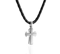 STERLL Mens Necklace With Silver 925 Cross Pendant And Genuine Braided Leather