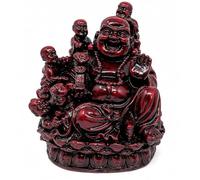 Sterlling Effectz Ornaments Laughing Buddha Figurine with Children - 15cm Resin Statue - Symbol of Happiness, Prosperity & Family Harmony - Red Gloss Feng Shui Buddha Home Decoration Ornament JR-1067