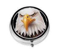 Stern Bald Eagle Mini Round Pill Box, can be Put into Wallet, Pocket, Light and Convenient, 3 Compartment Pill Box, Portable Pill Box,