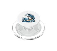 Stern Japanese Style Surfing Cat Riding an Ocean Wave PopSockets PopGrip for MagSafe