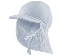 Sterntaler - Kids' Peaked Cap with Neck Flap - Muslin, Tie - Cap size 45 cm, grey