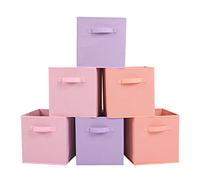 Stero Fabric Storage Bins 6 Pack Fun Colored Durable Storage Cubes with Handles Foldable Cube Baskets for Home, Kids Room, Closet and Toys Organization purple, pink, peachpuff
