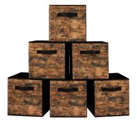 Stero Fabric Storage Cubes, 6 Pack Foldable Storage Bins with Handle, 11 Inch Box for Shelves, Closet, Organizer, Rustic Brown and Black