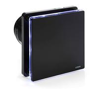 STERR Black Bathroom Fan 100mm with LED + TIMER - Extractor Fan - Glass Front - Modern Look