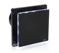 STERR Black Bathroom Fan 5 inches / 125 mm with LED + HYGROSTAT - Extractor Fan - Glass Front - Modern Look - BFS125LH-B - 20 W