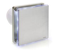 STERR Silver Bathroom Fan 4 inches / 100 mm with LED + TIMER - Extractor Fan - Stainless Steel Front - Modern Look - BFS100LT-S - 10 W